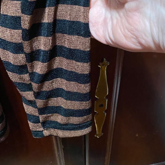 PSE Vintage plus size 3X Striped Black and Brown stretchy long sleeve top - Picture 5 of 12